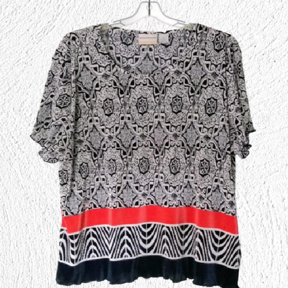 Alfred Dunner Micro-Pleated Short Sleeve Top 2X